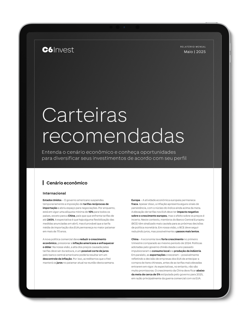 Capa do relatório "Carteiras recomendadas" do C6 Invest, de maio de 2025.