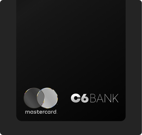 Cartão C6 Black – Fundo preto liso com logotipo C6 Bank.