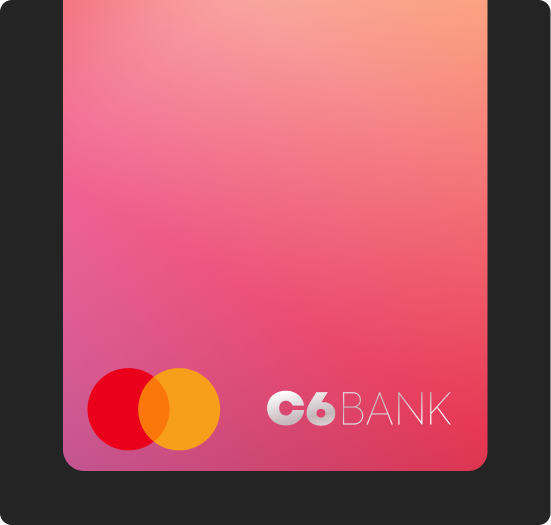 Cartão C6 – Fundo degradê rosa e laranja com logotipo C6 Bank.